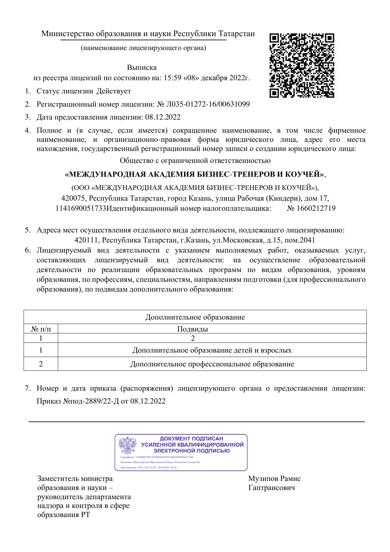 Государственная лицензия на образовательную деятельность № Л035-01272-16/00631099